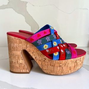 NWOT FREE PEOPLE GROOVY HIPPIE Y2K PLATFORM SLIP ON SANDALS RESORTWEAR VACATION